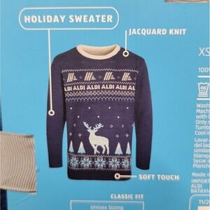 Aldi Gear Christmas Sweater Holiday Light Extra LARGE XL 2023 Dark BLUE W/ LOGO